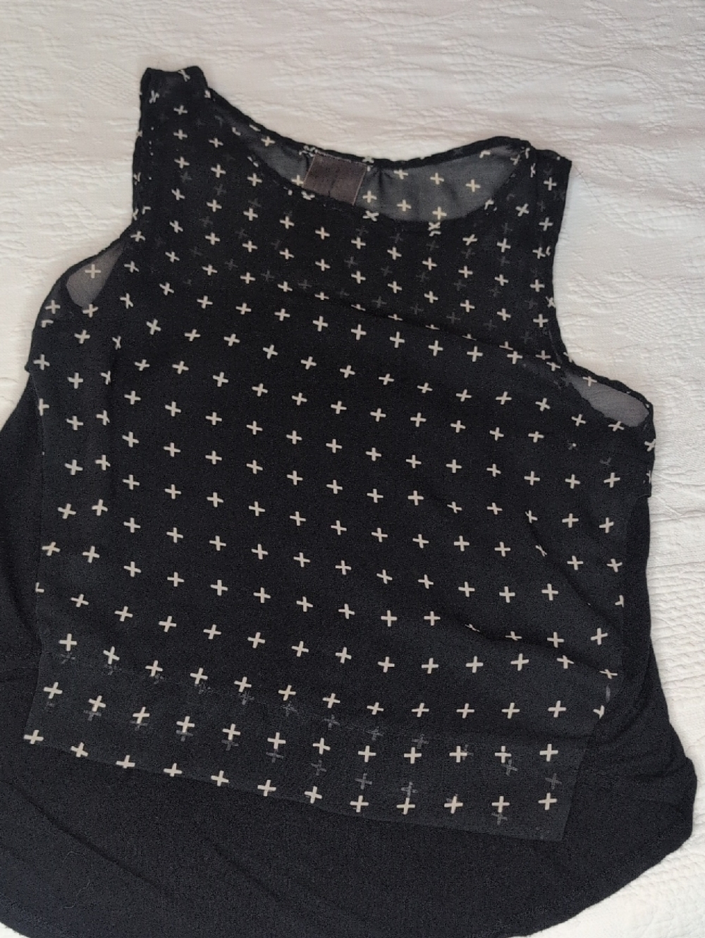 Moon Collection Black Tank Top with White Cross Print